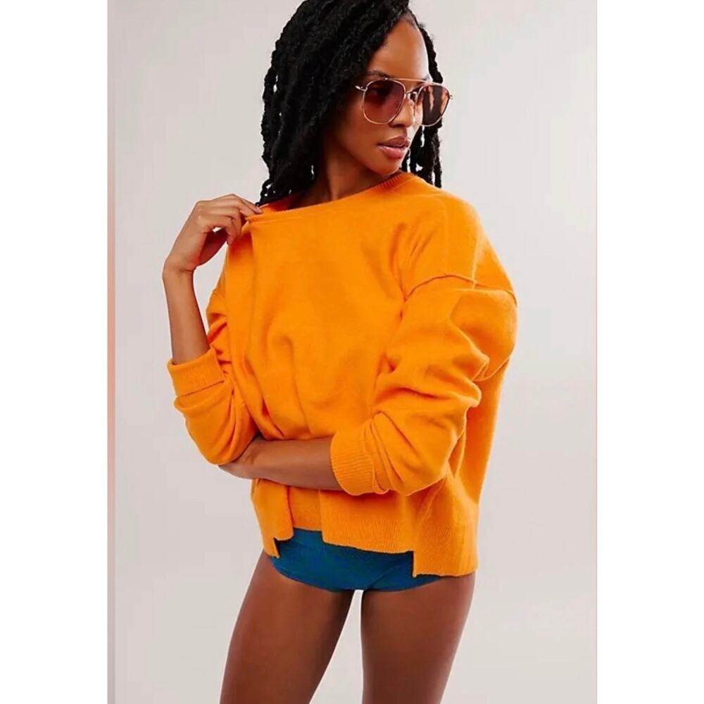 Free People Luna Pullover crewneck sweater in a bright Marigold XS